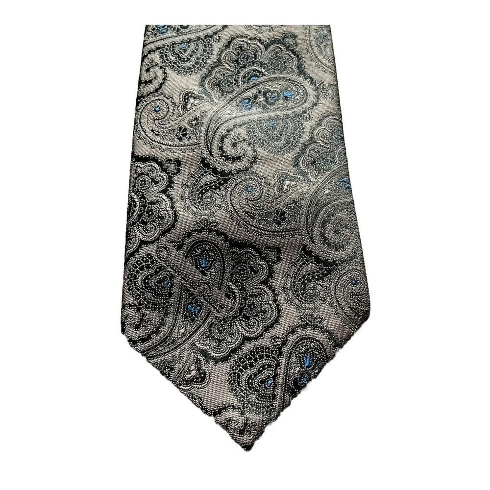 Oscar De La Renta Neck Tie Mens Silk Brown Blue Paisley Accents Classic Designer